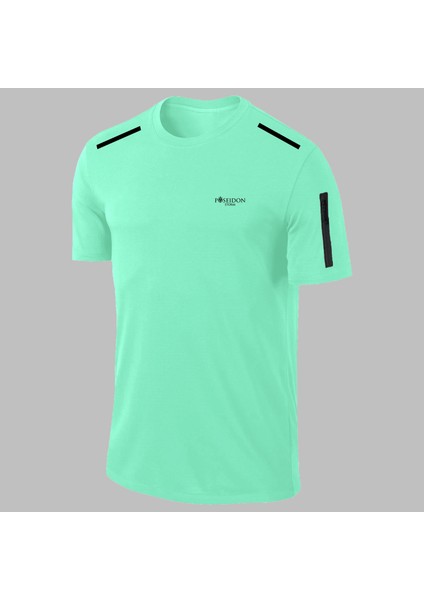 Yeni Seri Büyük Beden Erkek Su Yeşili Dri-Fit Kumaş Bisiklet Yaka Sporcu Günlük T-Shirt (4xl- 10XL)