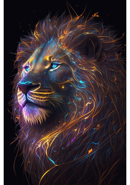 Arte Vista Neon Lion Kanvas Tablo