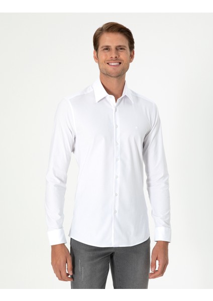 Erkek Beyaz Ex. Slim Fit Uzun Kollu Gömlek 50292264-VR013