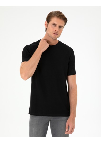 Erkek Siyah Regular Fit Tişört 50292343-Vr046