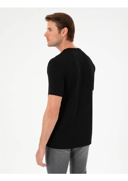 Erkek Siyah Regular Fit Tişört 50292343-Vr046