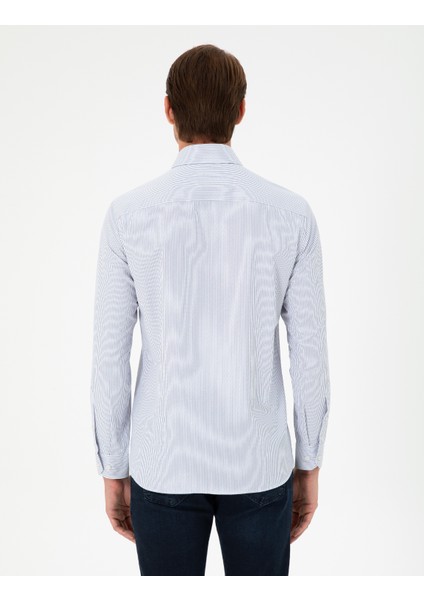 Erkek Açık Mavi Çizgili Slim Fit Uzun Kollu Gömlek 50294159-VR003