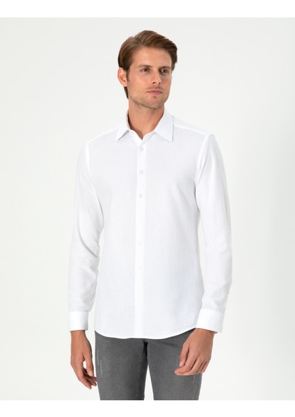 Erkek Beyaz Slim Fit Uzun Kollu Gömlek 50294732-VR013