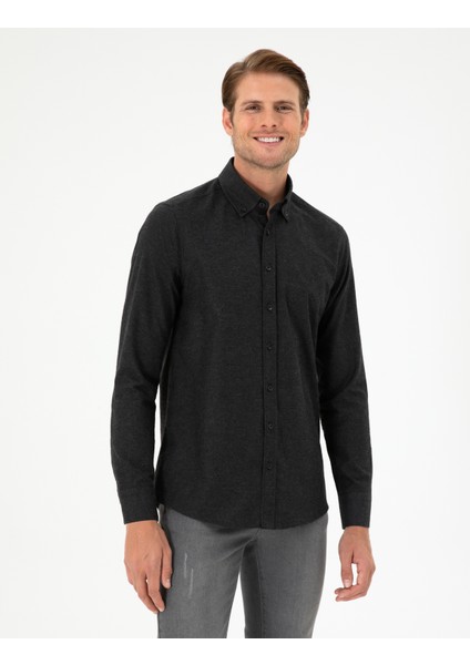 Erkek Siyah Regular Fit Uzun Kollu Gömlek 50292106-VR046
