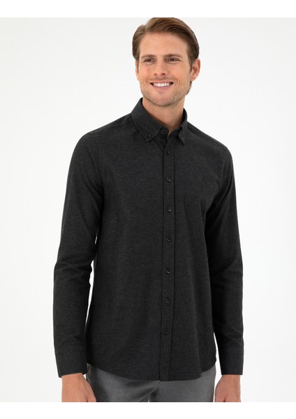 Erkek Siyah Regular Fit Uzun Kollu Gömlek 50292106-VR046