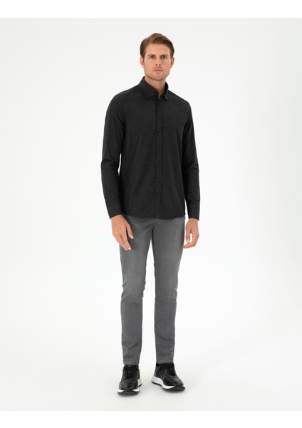 Erkek Siyah Regular Fit Uzun Kollu Gömlek 50292106-VR046