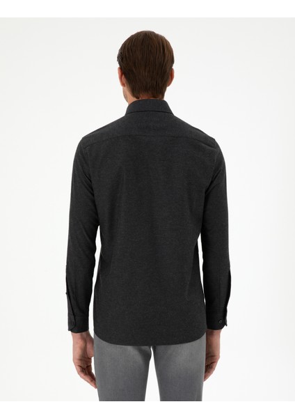 Erkek Siyah Regular Fit Uzun Kollu Gömlek 50292106-VR046