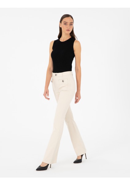 Kadın Ekru Flare Fit Pantolon 50292885-VR019