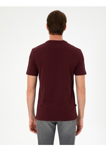 Erkek Bordo %100 Pamuk Slim Fit Bisiklet Yaka Basic Tişört 50306359-VR014