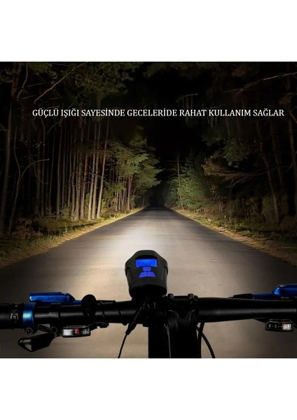 LCD Hız Göstergeli Su Geçirmez 1500MAH Kornalı Bisiklet Feneri Scooter Ön Far Lamba Işık