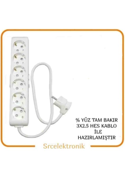 Multi-Let 6'li Topraklı Çocuk Korumalı Uzatma Seyyar ( 3x2.5 Hes KabloTam Bakır) Uzatma Seyyar Kablo HO5VV