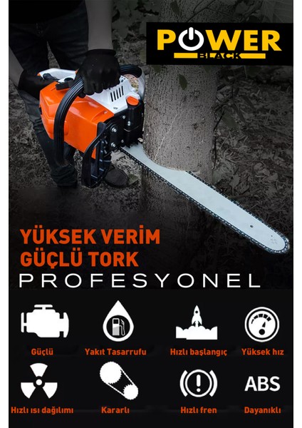 Benzinli Testere Ağaç Odun Dal Kesme Motoru 52 cc 2.9 Hp 8000 Rpm