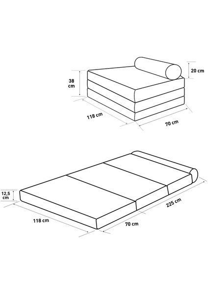 Mevsim Home Oturum Yüksekliği 38 cm 118X225 Gri 1,5 Kişilik Katlanır Yataklı Koltuk