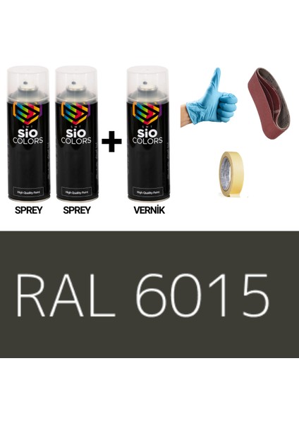 2 Adet Sprey+1 Adet Vernik Siyah Z Yeşil RAL-6015 Sprey Boya Seti 400 Ml+Zımpara+Kağıtbant+Eldiven