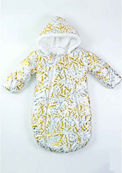 Özel Varaklı Harf Desenli Fermuarlı Içi Pelüş Kışlık Kız Erkek Bebek Kundak Astronot Tulum Kozmonot