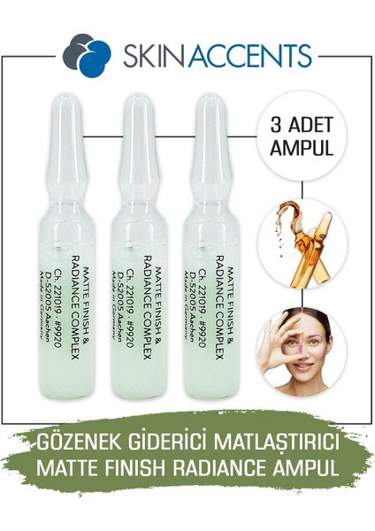 Gözenek Giderici Matlaştırıcı Ampul 3 Adet Matte Finish & Radiance Cilt Serumu Dermaroller Dermapen Serum