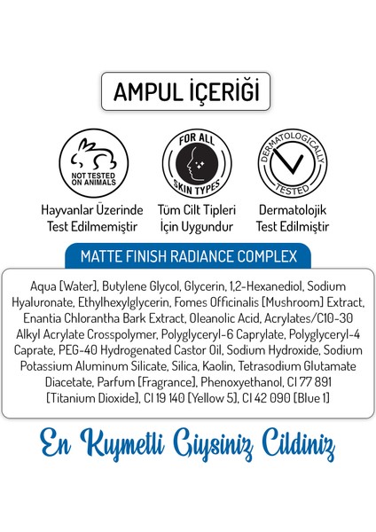 Gözenek Giderici Matlaştırıcı Ampul 3 Adet Matte Finish & Radiance Cilt Serumu Dermaroller Dermapen Serum