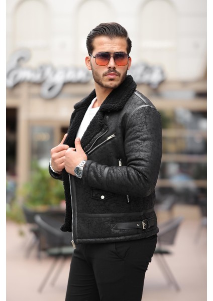 Erkek Napa Deri Çapraz Yaka Mont Siyah fiyatları