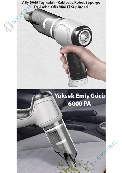 Ally Premium Taşınabilir Kablosuz Üfleme ve Vakum Özellikli Ev-Araba-Ofis Mini El Süpürgesi