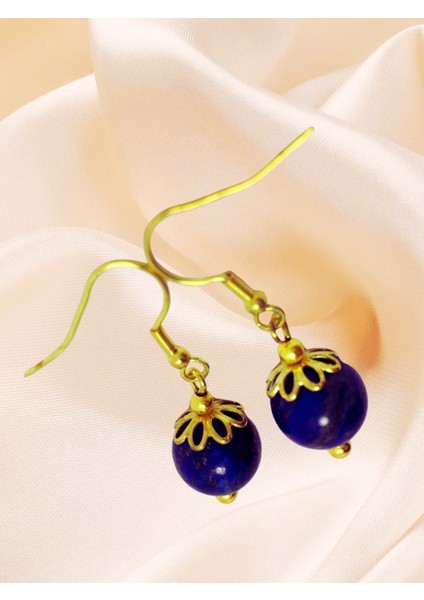 Lapis Lazuli Boncuklu Gold Renk Sallantılı Küpe ve Kolye Seti - Doğal Taş Takı -Üç Taş Kolye ve Küpe Takı Seti indirimleri