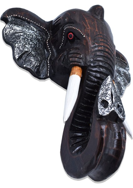 Ahşap Fil Büstü Mask Dekoratif Duvar Objesi Maske