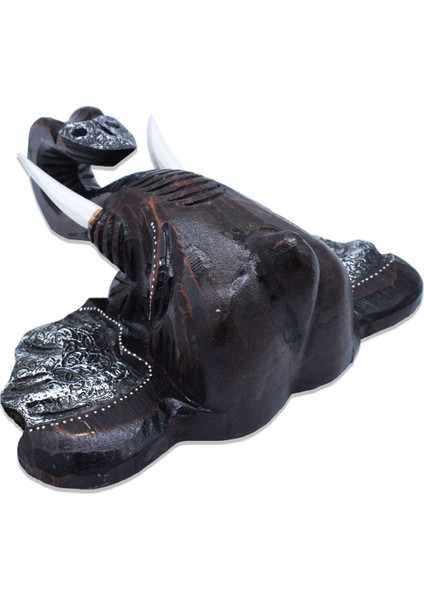 Ahşap Fil Büstü Mask Dekoratif Duvar Objesi Maske