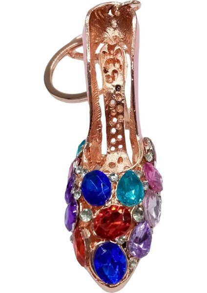 Kristal Taşlı Topuklu Ayakkabı Anahtarlık Pembe No.5