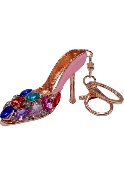Kristal Taşlı Topuklu Ayakkabı Anahtarlık Pembe No.5
