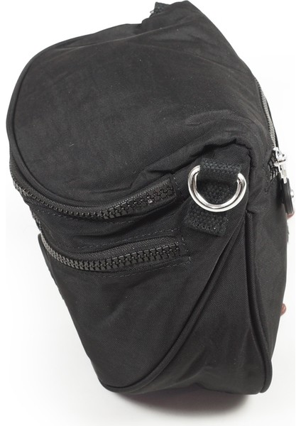 Küçük Boy Krinkıl / Klinkır Su Geçirmez Kumaş 3 Gözlü Çapraz Kol ve Omuz Telefon Çantası Siyah 3038