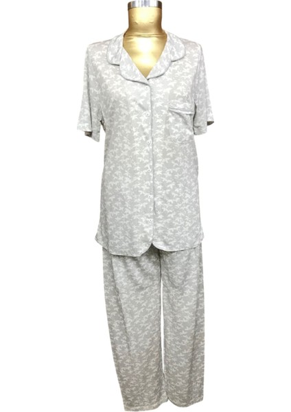 NENA-24405-Kadın Kısa Kollu Önden Açık Pijama Takımı-Ekru modelleri