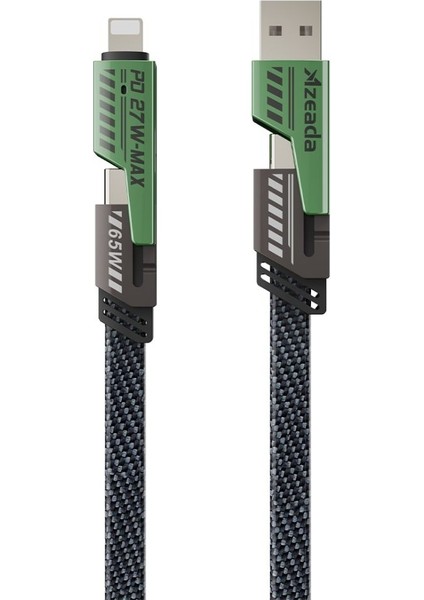 Azeada 65W Çoklu USB Type-C ve Lightning Örgülü Şarj ve Data Kablosu - 1.5 Metre 65 W