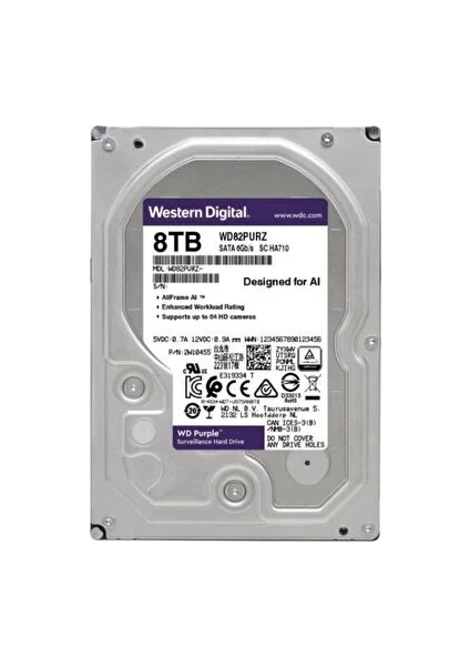 8 Tb Wd 3.5 Purple Sata3 5640RPM 256MB 7/24 Guvenlık WD85PURZ (3 Yıl Resmı Dıst Garantılı)