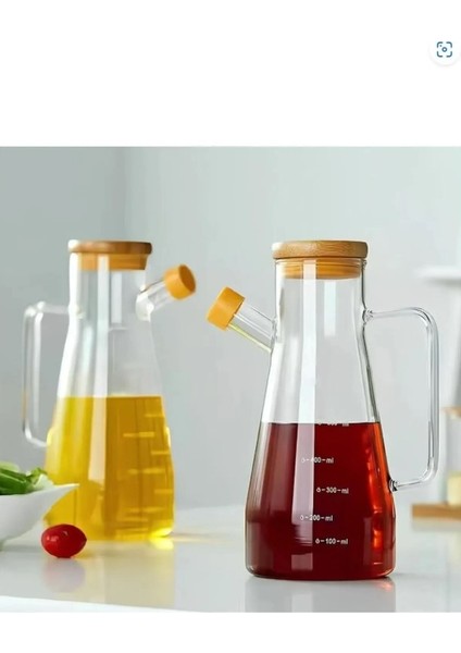 2'li Bambu Vakum Kapaklı Cam Yağdanlık Yağlık Sirkelik