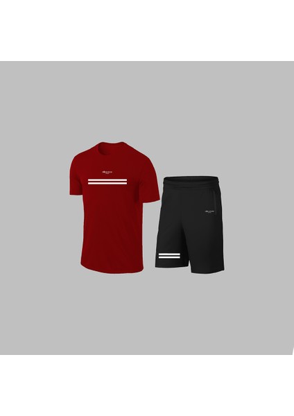 Erkek Bordo Dri-Fit Kumaş Yuvarlak Yaka Cepli Şık Konforlu Tişört Şort Seti S-3xl