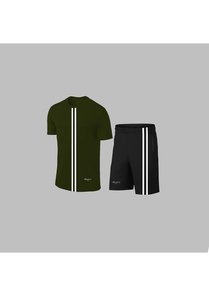 Yeni Seri Büyük Beden Erkek Haki Dri Kumaş Yürüyüş ve Koşu Için Konforlu Cepli Sıfır Yaka Tişört Şort Ikili Alt Üst Seti 4XL-10XL