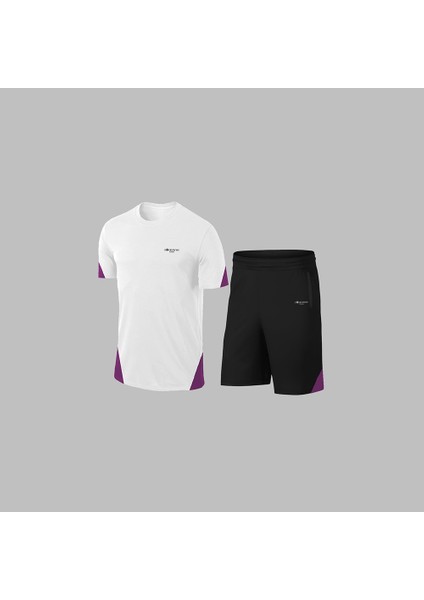 Yeni Seri Büyük Beden Erkek Beyaz Dri-Fit Kumaş Baskısız Yuvarlak Yaka Kısa Kol Tişört Şort Alt Üst Takım 4XL-10XL