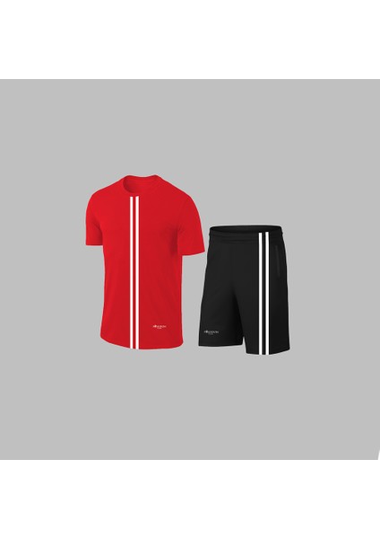 Yeni Seri Büyük Beden Erkek Kırmızı Dri Kumaş Baskısız Bisiklet Yaka Kısa Kol Konforlu Alt Üst Takım Şort Tişört Seti 4XL-10XL