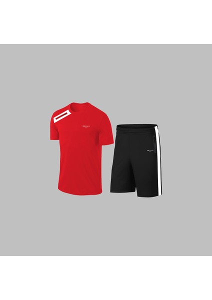 Yeni Seri Büyük Beden Erkek Kırmızı Dri-Fit Kumaş Baskısız Yuvarlak Yaka Kısa Kol Tişört Şort Alt Üst Takım 4XL-10XL