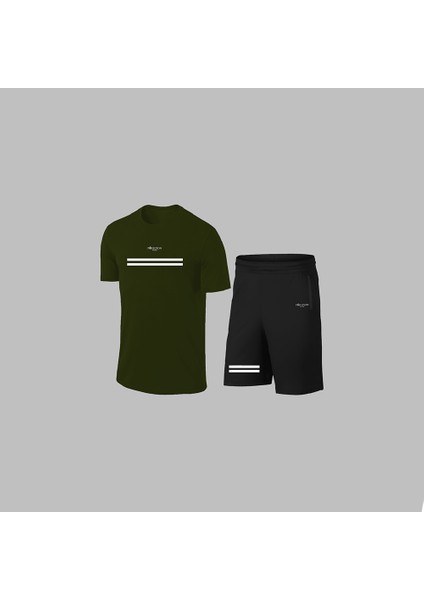 Yeni Seri Büyük Beden Erkek Haki Dri-Fit Kumaş Yürüyüş ve Koşu Için Baskısız Günlük Tişört Şort Takımı 4XL-10XL