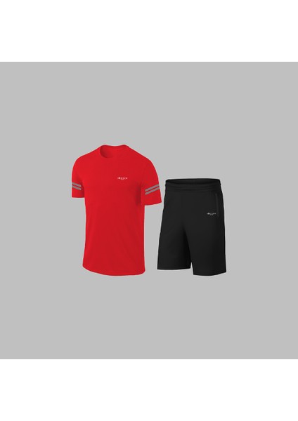 Yeni Seri Büyük Beden Erkek Kırmızı Fit Kumaş Baskısız Yuvarlak Yaka Kısa Kol Tişört Şort Alt Üst Takım 4XL-10XL