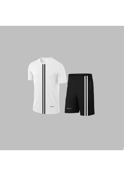Yeni Seri Büyük Beden Erkek Beyaz Dri-Fit Kumaş Baskısız Yuvarlak Yaka Kısa Kol Tişört Şort Alt Üst Takımı 4XL-10XL