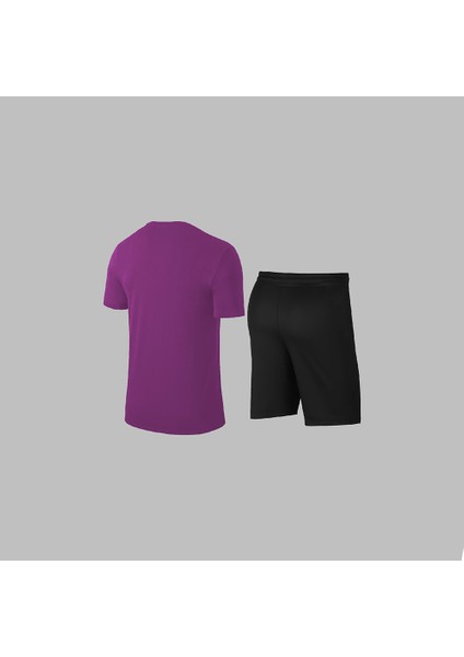 Erkek Mor Dri-Fit Kumaş Antrenman ve Koşu Için Konforlu Cepli Düz Tişört Şort Seti S-3xl