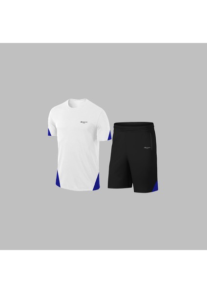 Yeni Seri Büyük Beden Erkek Beyaz Dri-Fit Kumaş Baskısız Yuvarlak Yaka Kısa Kol Tişört Şort Alt Üst Spor Takım 4XL-10XL