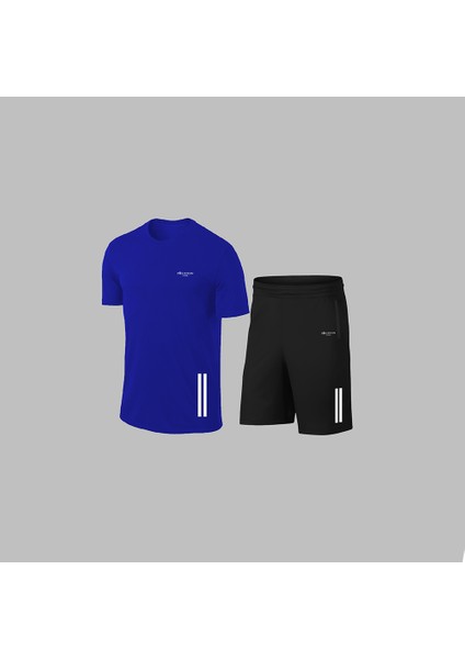 Yeni Seri Büyük Beden Erkek Mavi Dri Kumaş Spor Için Konforlu Cepli Kısa Kol Tişört Şort Ikili Takım 4XL-10XL