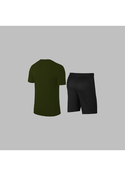 Erkek Haki Dri-Fit Kumaş Yürüyüş Için Konforlu Cepli Sıfır Yaka Tişört Şort Seti S-3xl