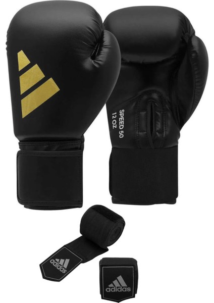 ADISBG50 SPEED50 Adidas Boks Eldiveni Kick Boks Muay Thai Boks Eldiveni ve Bandaj 2'li Set