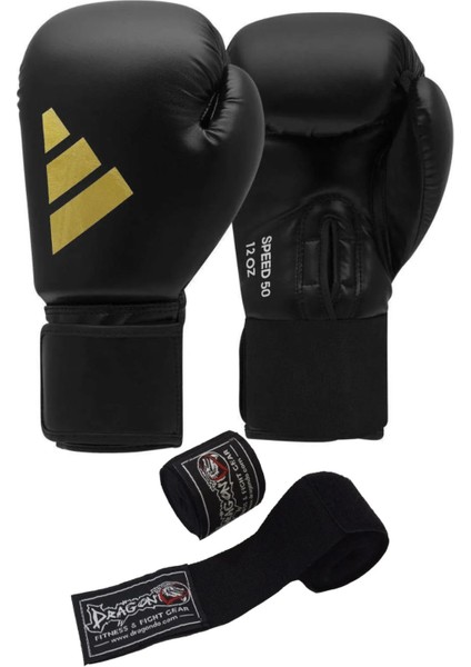 ADISBG50 SPEED50 Adidas Boks Eldiveni Kick Boks Muay Thai Boks Eldiveni ve Bandaj 2'li Set