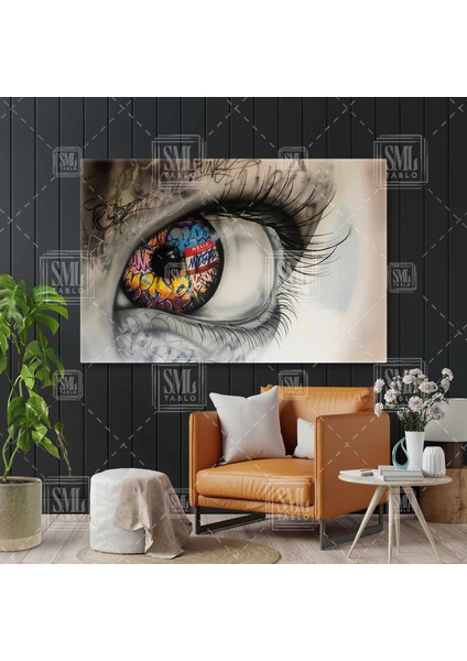 Makro Göz Grafiti Sokak Sanatı Göz Bebeği Banksy Yatay Kanvas Tablo
