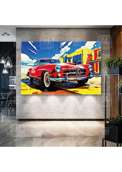 Kırmızı Mercedes Benz 190SL Klasik Araba Dekor 1957 Classic 190 Sl Nostalji Yatay Kanvas Tablo