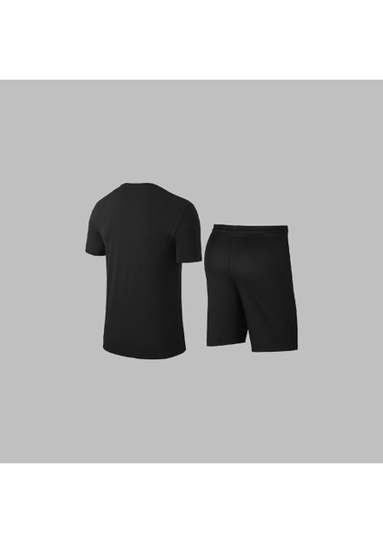 Erkek Siyah Dri-Fit Kumaş Baskısız Bisiklet Yaka Kısa Kol Konforlu Alt Üst Takım Şort Tişört Seti S-3xl